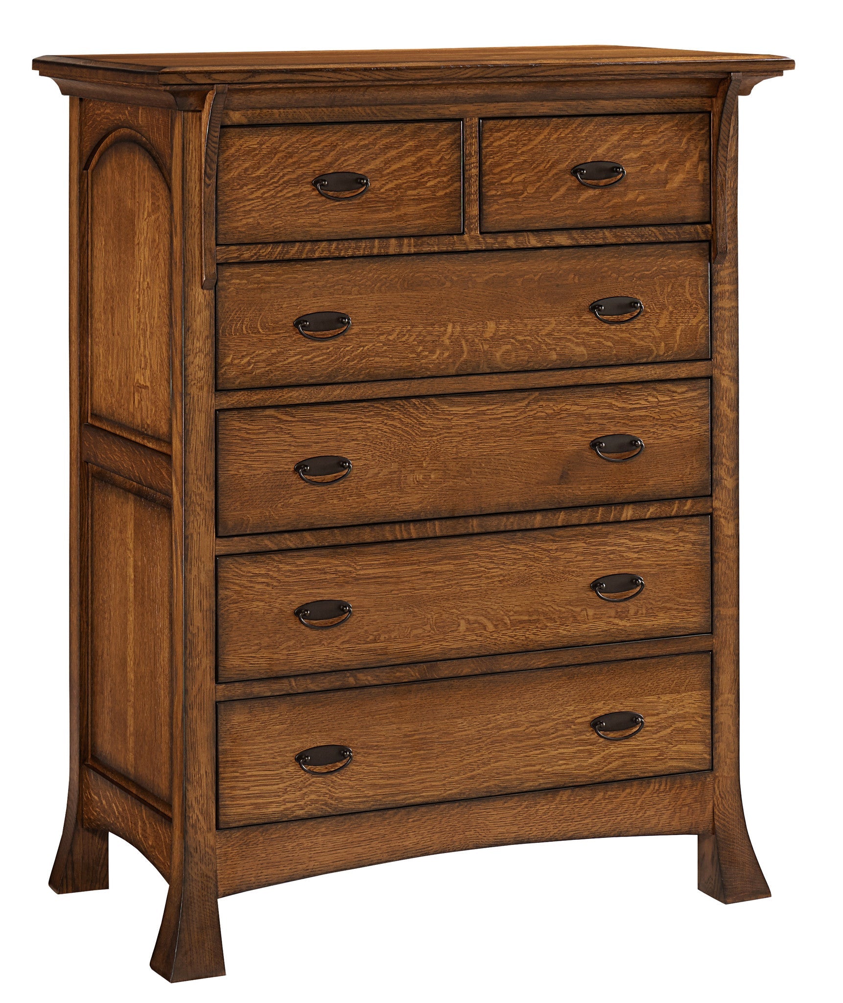 Breckenridge 6 drawer chest shown in 1/4 Sawn White Oak/Michaels with a burnish edge finish