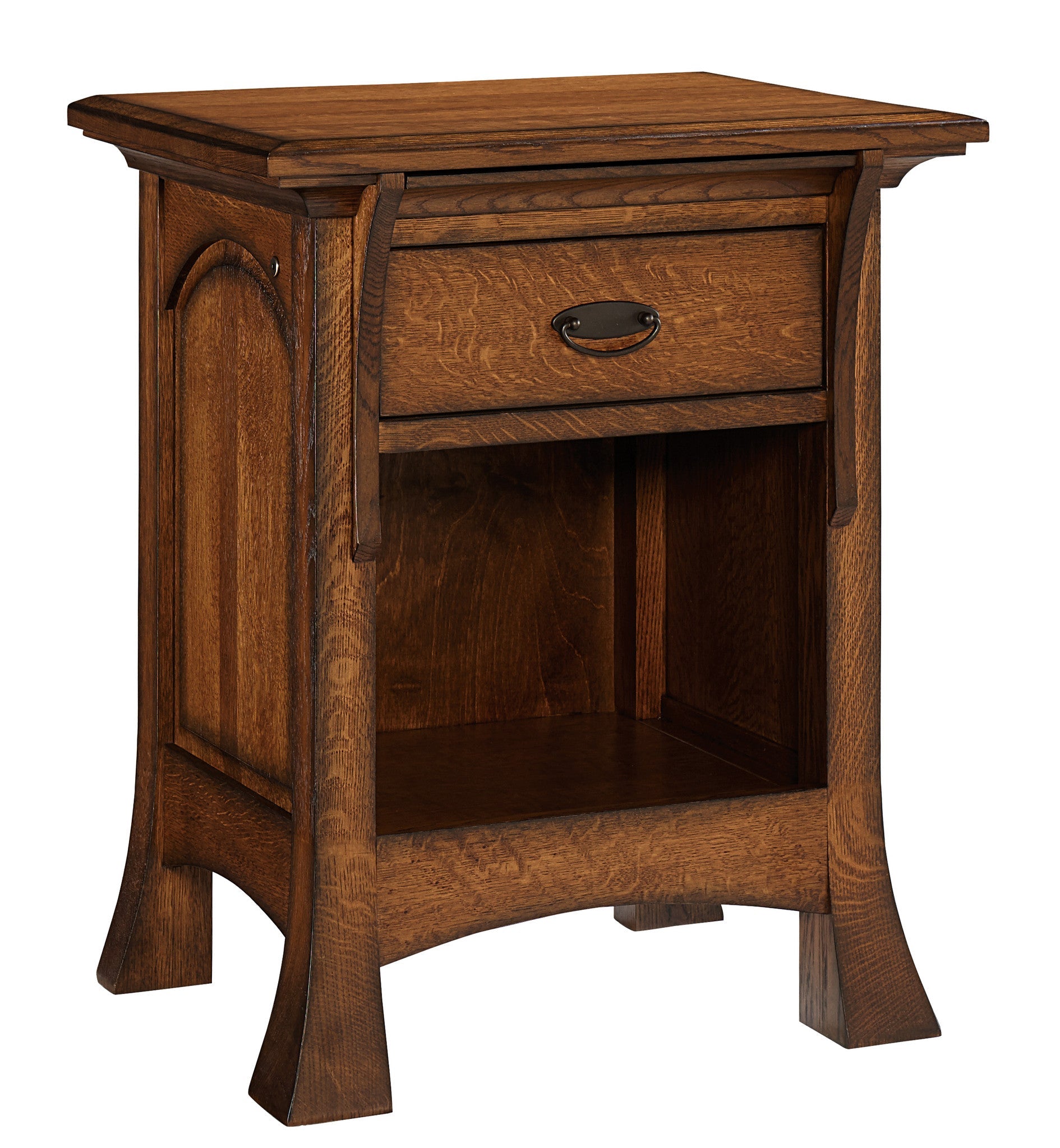Breckenridge 1 drawer nightstand shown in 1/4 Sawn White Oak/Michaels with a burnish edge finish
