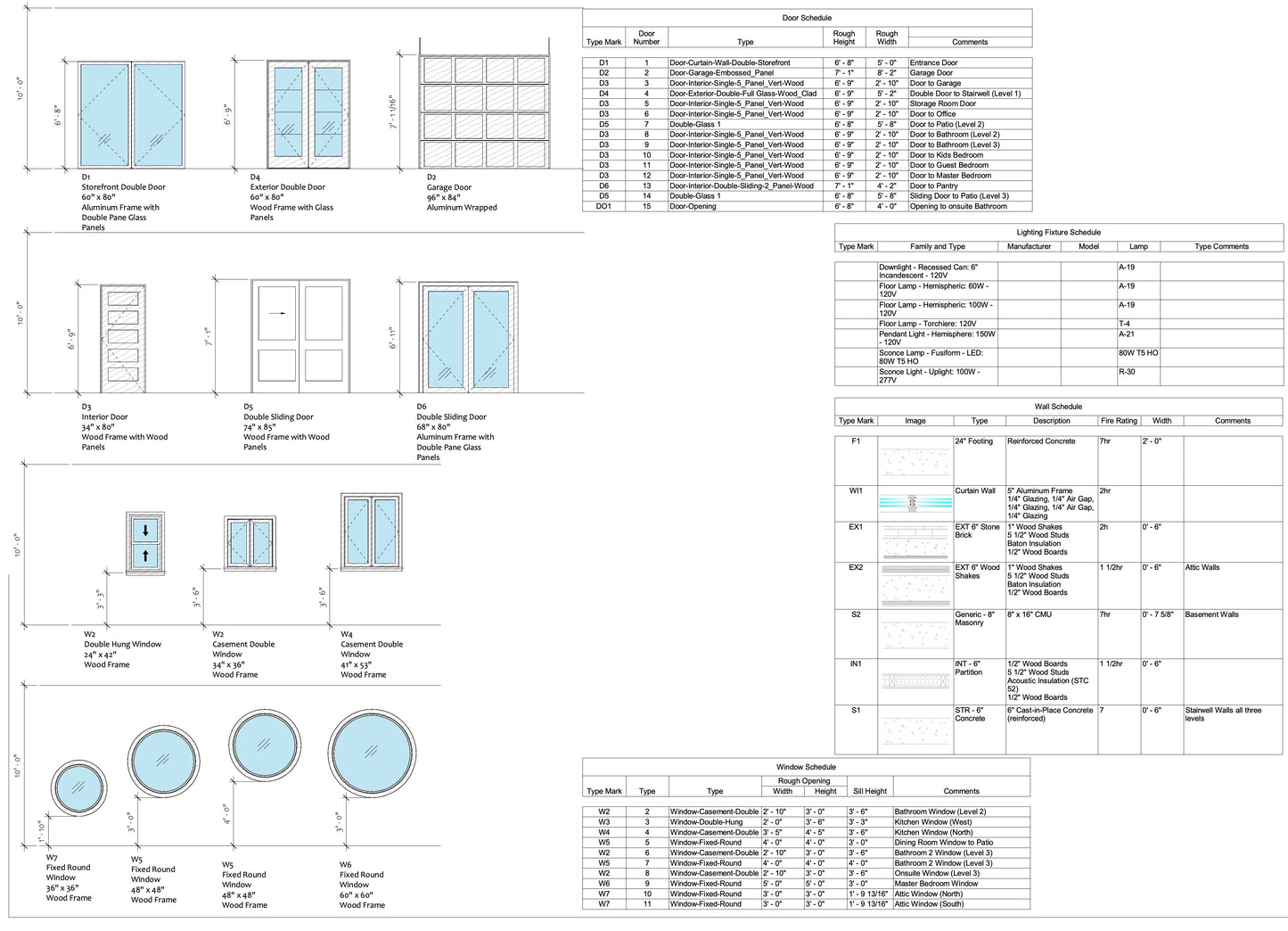 Technical drawing of architectural elements with dimensions and specifications on a white background