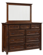 Belwright dresser shown in Rustic Cherry/Coffee with sawcut distressing and low sheen finish