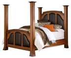 Breckenridge bed shown in 1/4 Sawn White Oak/Michaels burnished edges with Black leather panels
