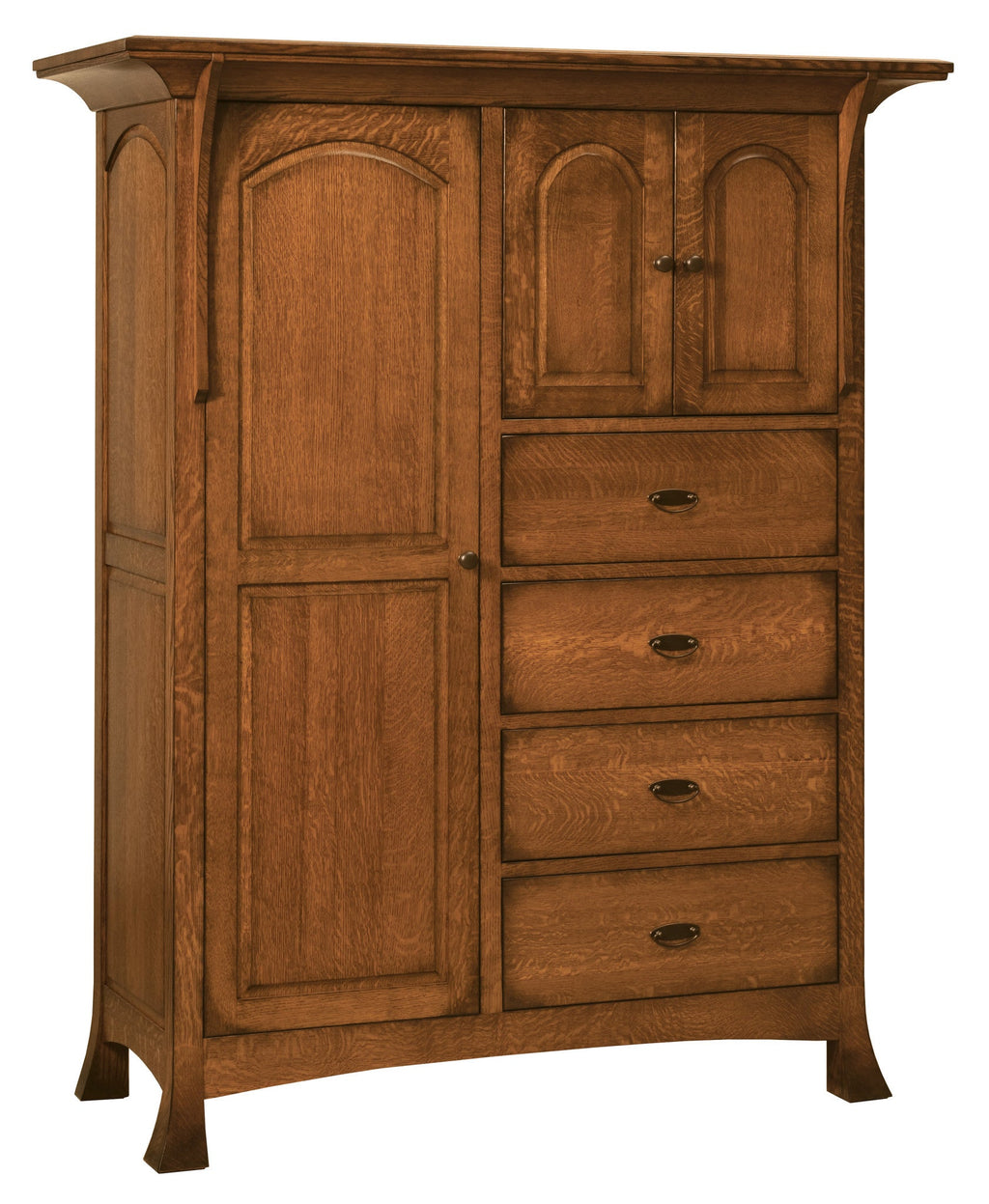 Breckenridge chifferobe shown in 1/4 Sawn White Oak/Michaels with a burnish edge finish