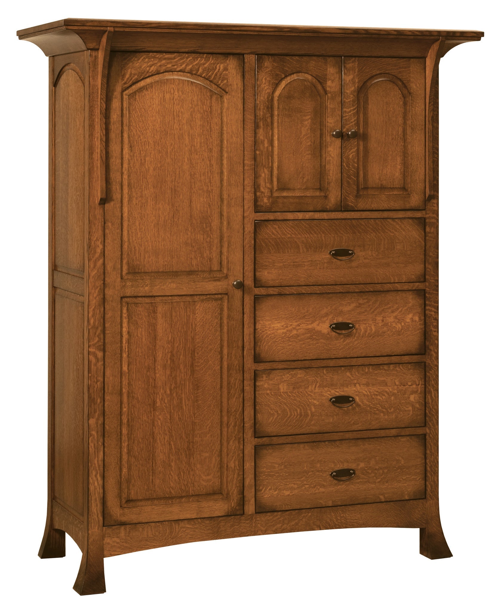 Breckenridge chifferobe shown in 1/4 Sawn White Oak/Michaels with a burnish edge finish