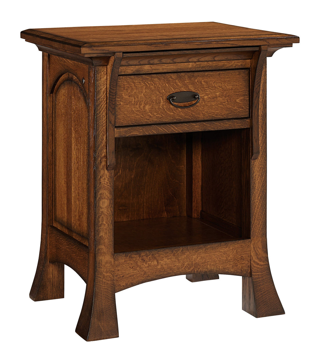 Breckenridge 1 drawer nightstand shown in 1/4 Sawn White Oak/Michaels with a burnish edge finish