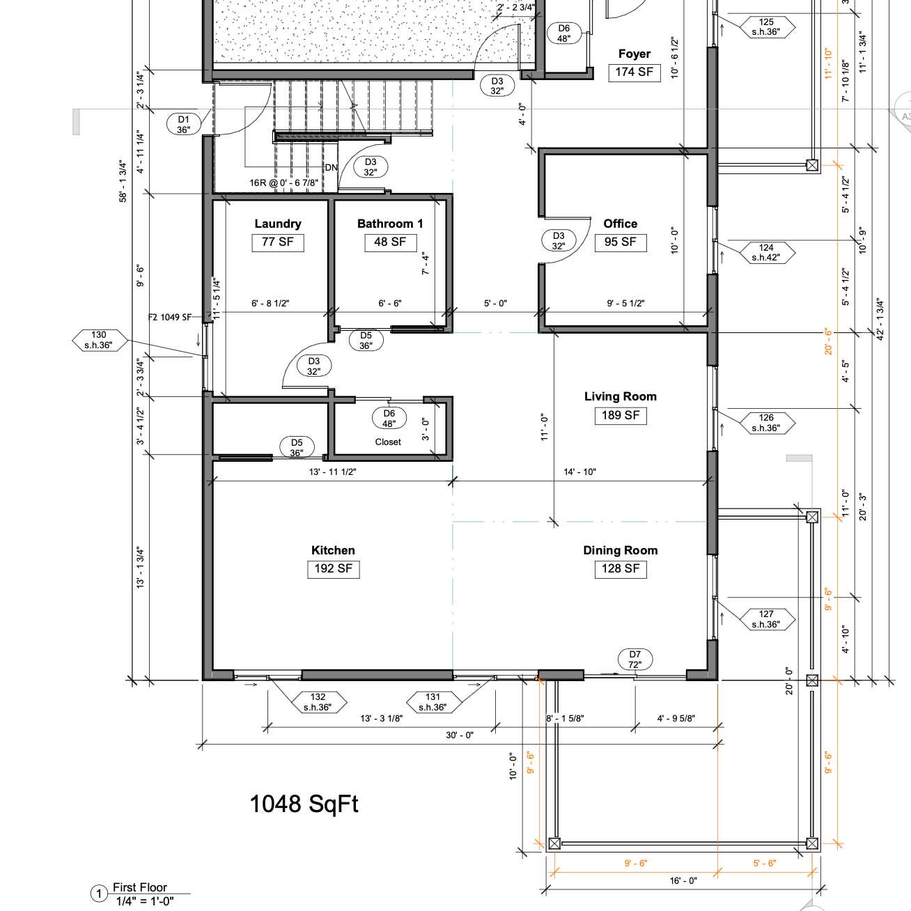 Floor plan of a house with labeled rooms and dimensions