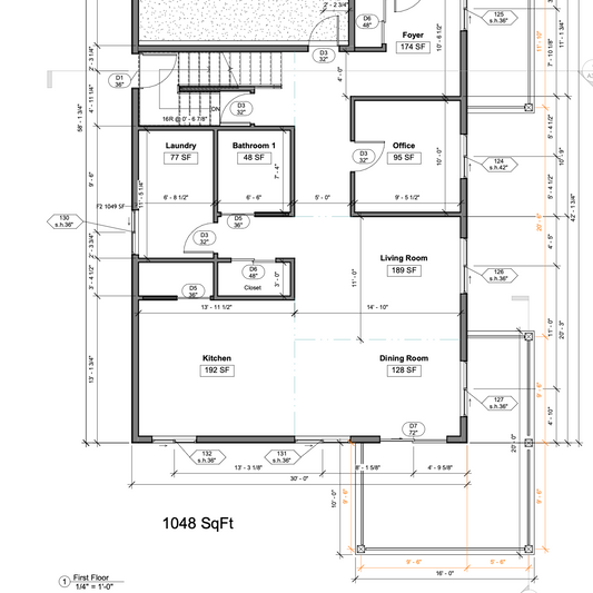 Floor plan of a house with labeled rooms and dimensions