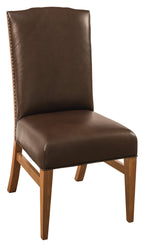 Bow River side chair shown in Brown Maple/Sealy with Mahogany leather