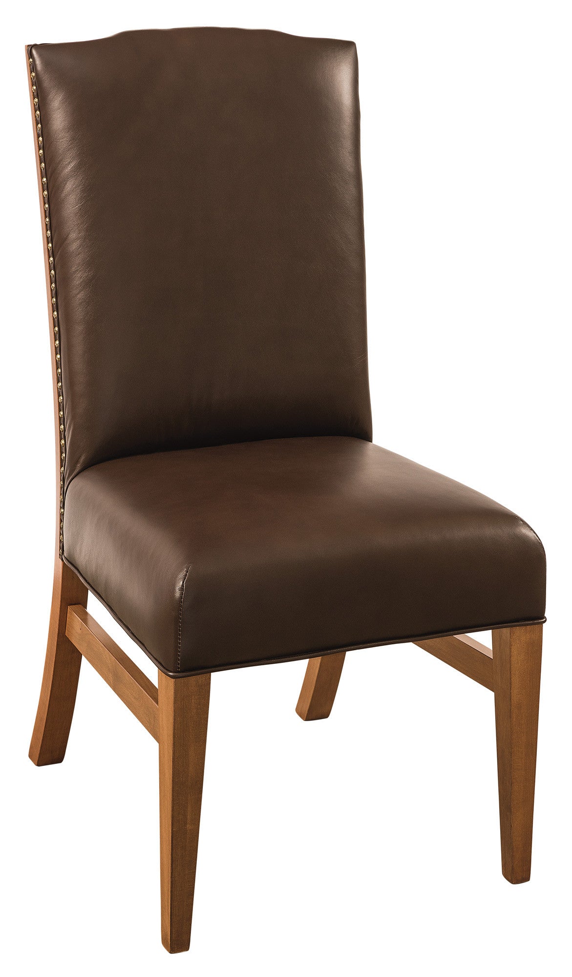 Bow River side chair shown in Brown Maple/Sealy with Mahogany leather